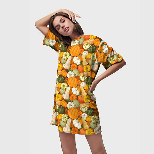 Женская длинная футболка Тыквы Pumpkin / 3D-принт – фото 3