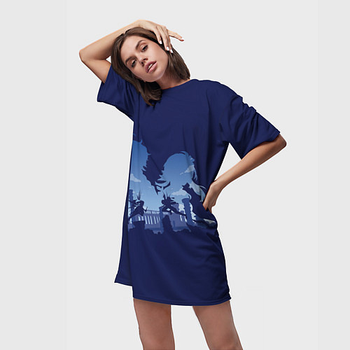 Женская длинная футболка ГЕРОИ ГЕНШИН ИМПАКТ АРТ / 3D-принт – фото 3