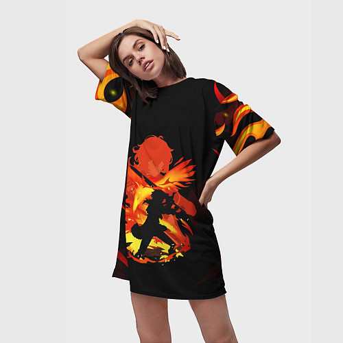 Женская длинная футболка DILUC FIRE GENSHIN IMPACT НА СПИНЕ / 3D-принт – фото 3