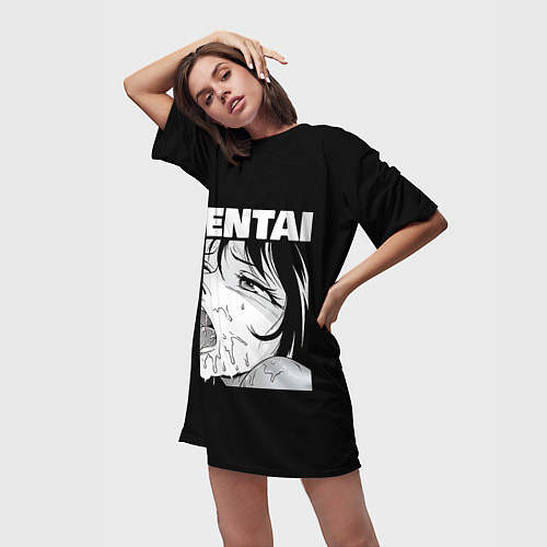 Женская длинная футболка HENTAI девочка ahegao / 3D-принт – фото 3
