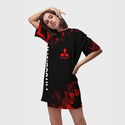 Женская длинная футболка MITSUBISHIC MILITARY GEOMETRY RED / 3D-принт – фото 3