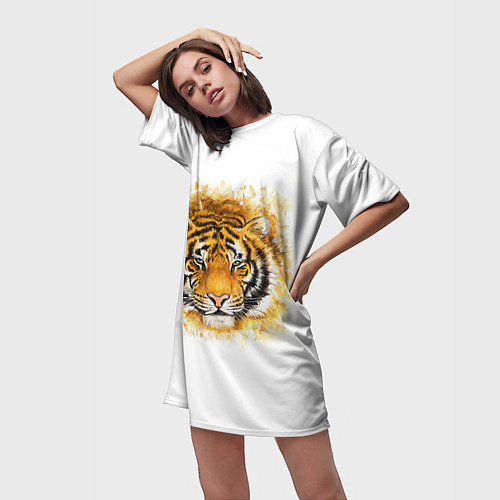 Женская длинная футболка Дикий Тигр Wild Tiger / 3D-принт – фото 3