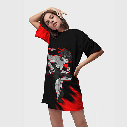 Женская длинная футболка DELTARUNE KRIS RED HEART / 3D-принт – фото 3