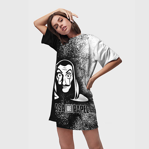 Женская длинная футболка Бумажный дом ЧБ / 3D-принт – фото 3