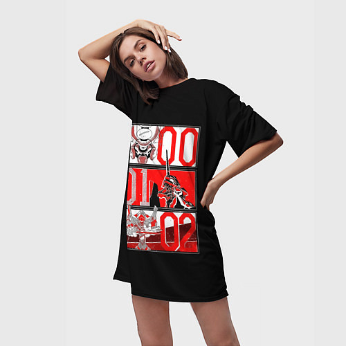 Женская длинная футболка Евангелион 00, 01 и 02 / 3D-принт – фото 3