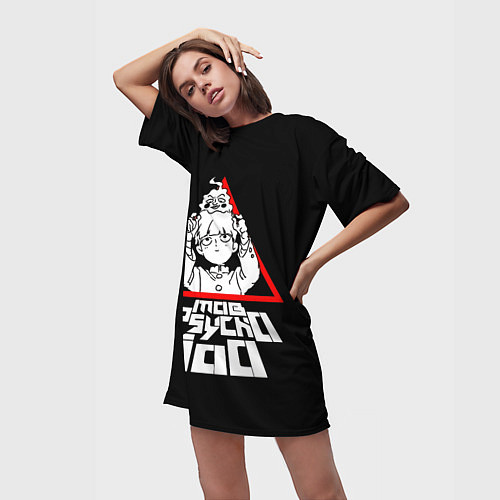 Женская длинная футболка Mob Psycho 100 Кагеяма и Ямочки / 3D-принт – фото 3