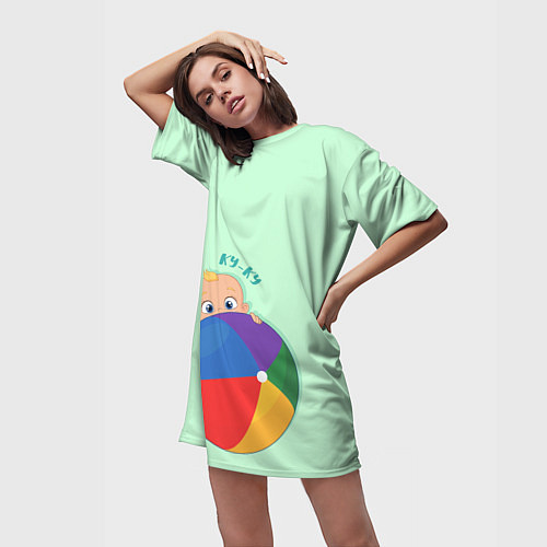 Женская длинная футболка Ку-ку! / 3D-принт – фото 3