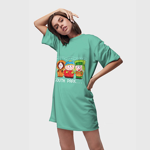 Женская длинная футболка South Park - Южный парк Кенни, Кайл, Эрик и Стэн / 3D-принт – фото 3