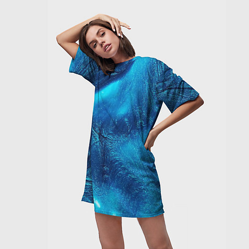 Женская длинная футболка Синий абстрактный фон / 3D-принт – фото 3