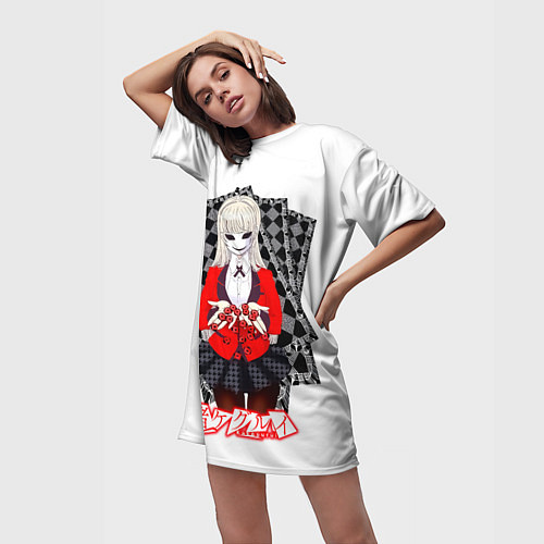 Женская длинная футболка Ририка Момобами - Kakegurui / 3D-принт – фото 3