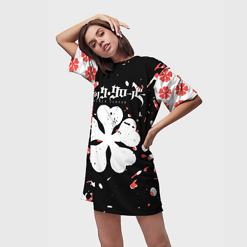 Женская длинная футболка Чёрный клевер манга Красный патер / 3D-принт – фото 3
