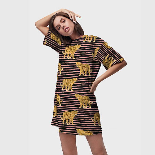 Женская длинная футболка Леопарды паттерн / 3D-принт – фото 3