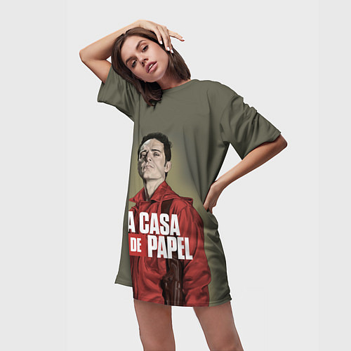 Женская длинная футболка БУМАЖНЫЙ ДОМ БЕРЛИН - LA CASA DE PAPEL / 3D-принт – фото 3