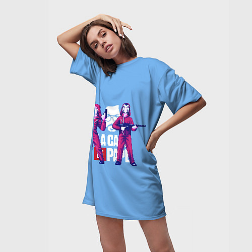 Женская длинная футболка БУМАЖНЫЙ ДОМ LA CASA DE PAPEL PIXEL / 3D-принт – фото 3
