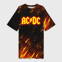 Футболка женская длинная ACDC Neon, цвет: 3D-принт