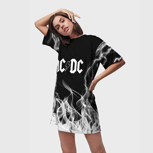 Женская длинная футболка ACDC Fire / 3D-принт – фото 3