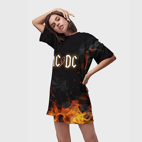 Женская длинная футболка ACDC - Fire / 3D-принт – фото 3