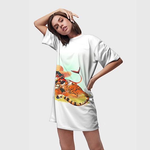Женская длинная футболка Тигр и Акула / 3D-принт – фото 3