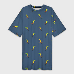 Футболка женская длинная Тукан паттерн, цвет: 3D-принт