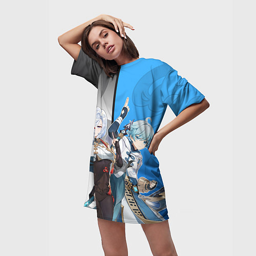 Женская длинная футболка ШЭНЬ ХЭ ЧУНЬ ЮНЬ GENSHIN IMPACT / 3D-принт – фото 3