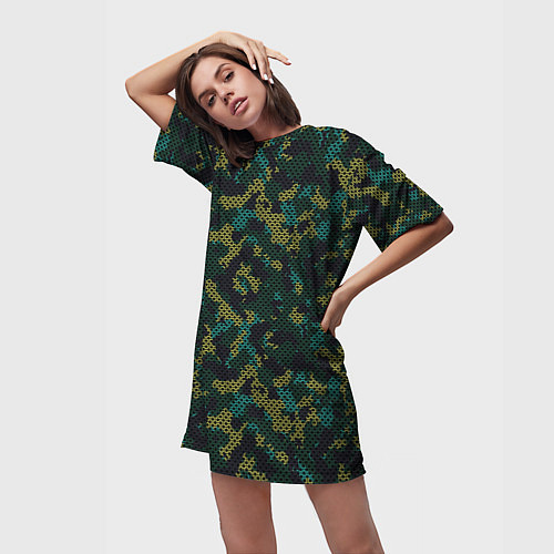 Женская длинная футболка Модный камуфляж с холстовой сеткой / 3D-принт – фото 3