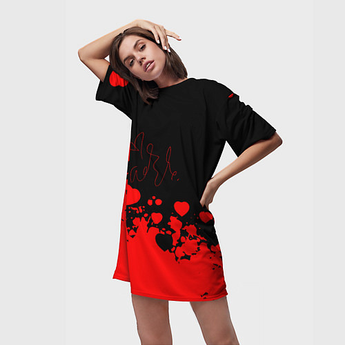 Женская длинная футболка Adele Сердечки Автограф / 3D-принт – фото 3