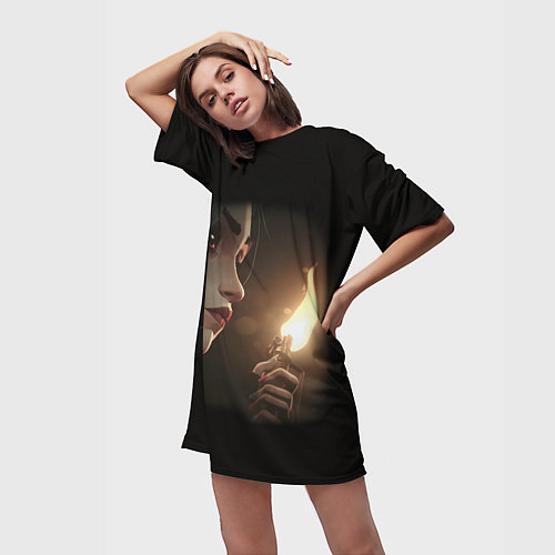 Женская длинная футболка Arcane - League Of Legends Jinx с огнем / 3D-принт – фото 3