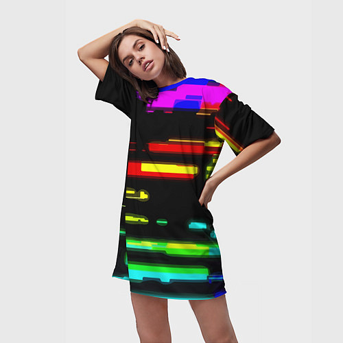 Женская длинная футболка Color fashion glitch / 3D-принт – фото 3