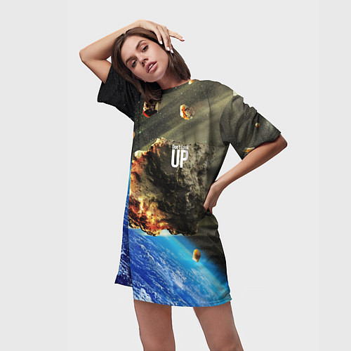 Женская длинная футболка Комета, перед столкновением с Землёй! / 3D-принт – фото 3