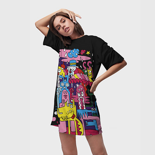 Женская длинная футболка Разноцветные монстры / 3D-принт – фото 3