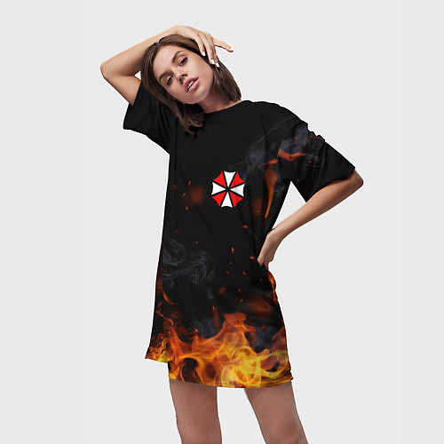 Женская длинная футболка Umbrella Corporation Огонь / 3D-принт – фото 3