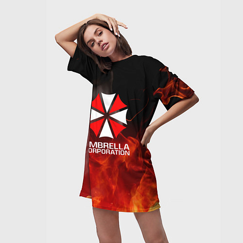 Женская длинная футболка Umbrella Corporation пламя / 3D-принт – фото 3