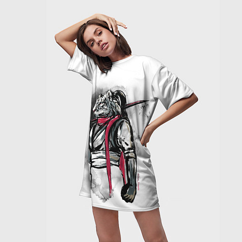 Женская длинная футболка ТигроСамурай / 3D-принт – фото 3