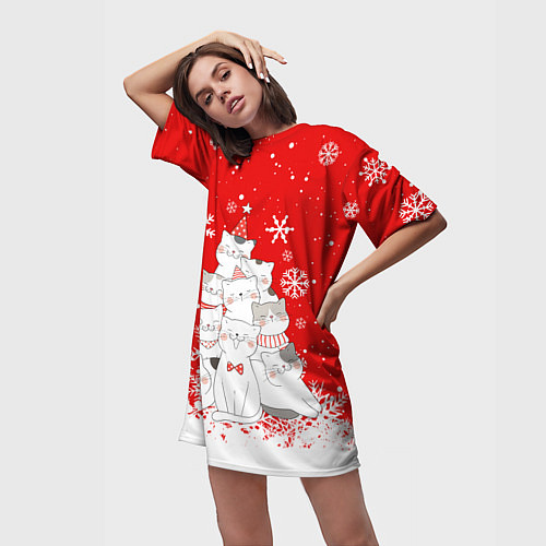 Женская длинная футболка КОТОЁЛКА на новый год / 3D-принт – фото 3