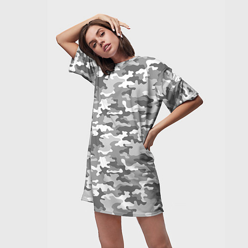 Женская длинная футболка Серый Военный Камуфляж / 3D-принт – фото 3