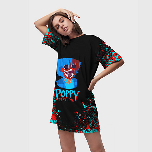 Женская длинная футболка ХАГГИ ВАГГИ Poppy Playtime / 3D-принт – фото 3