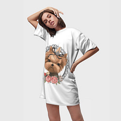 Футболка женская длинная Йорк в рамке, цвет: 3D-принт — фото 2