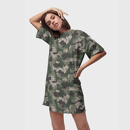 Женская длинная футболка Зелено-Серый Камуфляж / 3D-принт – фото 3