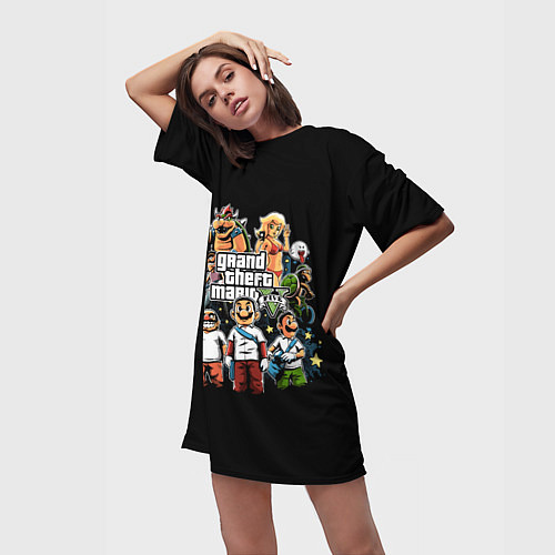 Женская длинная футболка Mario x GTA / 3D-принт – фото 3