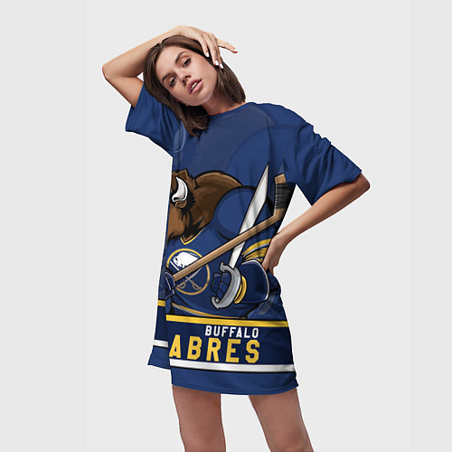 Женская длинная футболка Баффало Сейберз, Buffalo Sabres / 3D-принт – фото 3