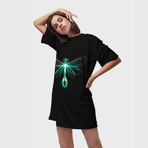 Женская длинная футболка Неоновая стрекоза / 3D-принт – фото 3