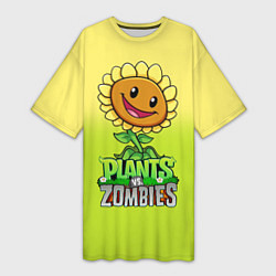 Футболка женская длинная Plants vs Zombies - Подсолнух, цвет: 3D-принт