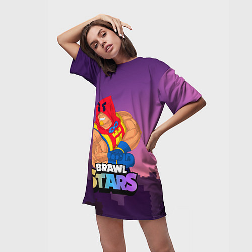 Женская длинная футболка GROM BRAWL STARS NIGHT CITY / 3D-принт – фото 3