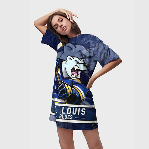 Женская длинная футболка Сент-Луис Блюз, St Louis Blues Маскот / 3D-принт – фото 3