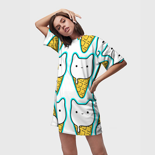 Женская длинная футболка Гигантские коты мороженое / 3D-принт – фото 3