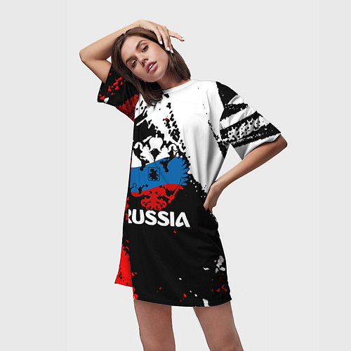 Женская длинная футболка Russia Герб в цвет Флага / 3D-принт – фото 3