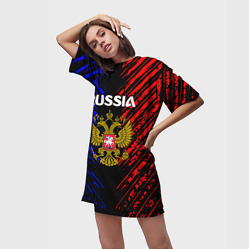 Женская длинная футболка Russia Герб Патриот / 3D-принт – фото 3