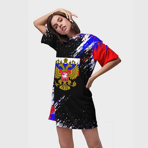 Женская длинная футболка Russia Флаг с Гербом / 3D-принт – фото 3