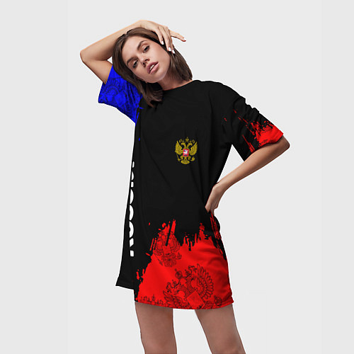 Женская длинная футболка Russia Патриот / 3D-принт – фото 3