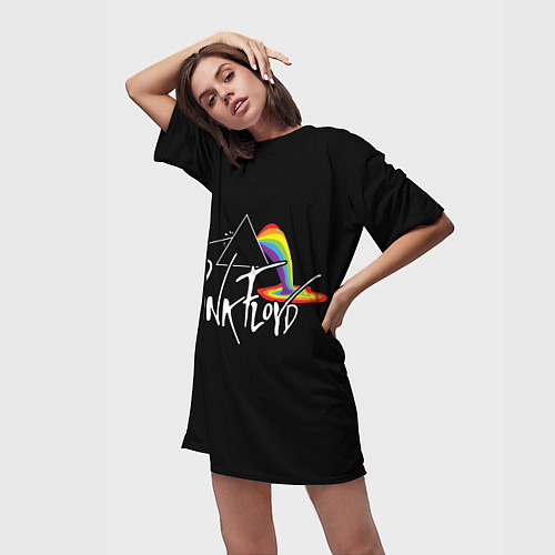 Женская длинная футболка PINK FLOYD - ПИНК ФЛОЙД ЛУЖА / 3D-принт – фото 3
